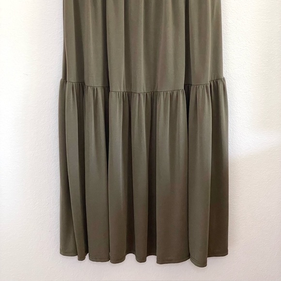 Anthropologie COA Sierra Knit Midi Cap Sleeve Tiered Dress Olive Green XS/S - Picture 7 of 10